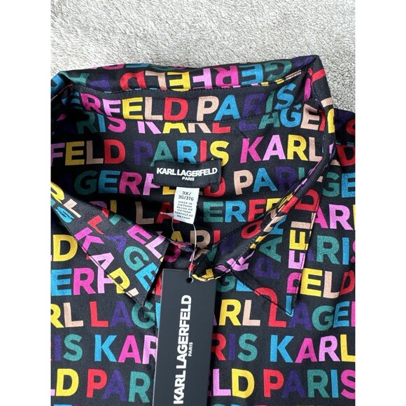 Karl Lagerfeld Paris Women’s Logo Multicolor Print Shirt Blouse Size3X - Picture 10 of 12